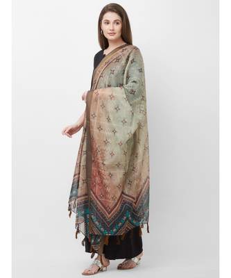 Grey Printed Chanderi Silk Dupatta for women 2