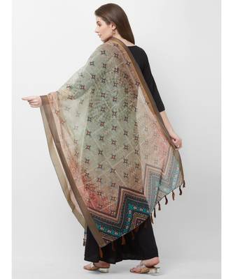 Grey Printed Chanderi Silk Dupatta for women 3