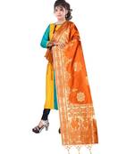 Women's  Orange Banarasi Silk Jacquard Dupatta with Designer Laria
