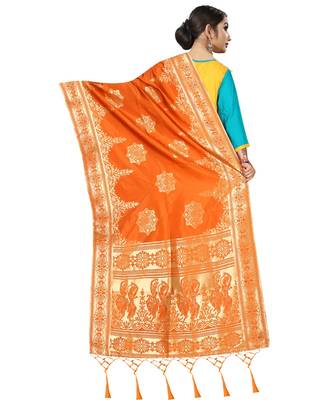 Women's  Orange Banarasi Silk Jacquard Dupatta with Designer Laria 3