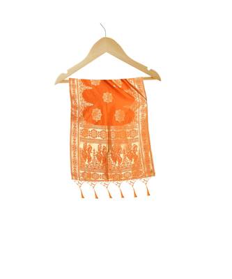 Women's  Orange Banarasi Silk Jacquard Dupatta with Designer Laria 4