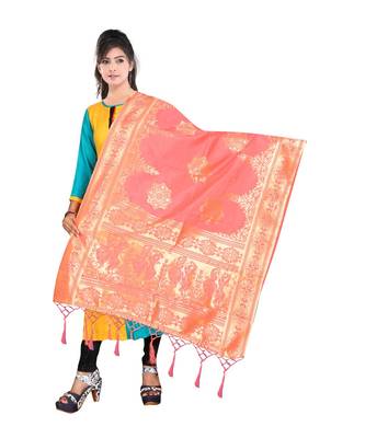 Women's  Gajari Banarasi Silk Jacquard Dupatta with Designer Laria 2