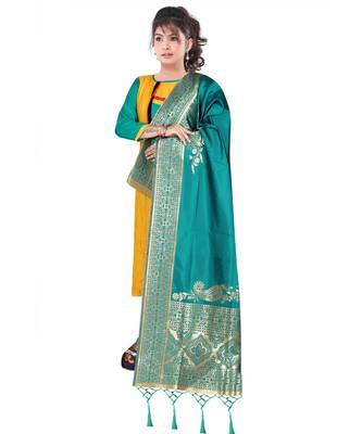 Women's  Rama Green Banarasi Silk Jacquard Dupatta with Designer Laria 1
