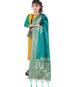 Women's  Rama Green Banarasi Silk Jacquard Dupatta with Designer Laria