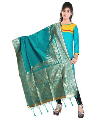 Women's  Rama Green Banarasi Silk Jacquard Dupatta with Designer Laria 2