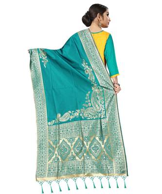 Women's  Rama Green Banarasi Silk Jacquard Dupatta with Designer Laria 3
