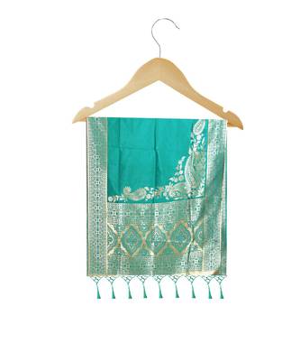 Women's  Rama Green Banarasi Silk Jacquard Dupatta with Designer Laria 4