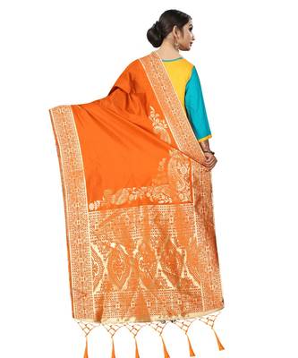 Women's  Orange Banarasi Silk Jacquard Dupatta with Designer Laria 3