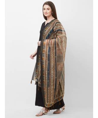 Blue Printed Chanderi Silk Dupatta for women 2