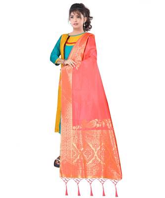 Women's  Gajari Banarasi Silk Jacquard Dupatta with Designer Laria 1