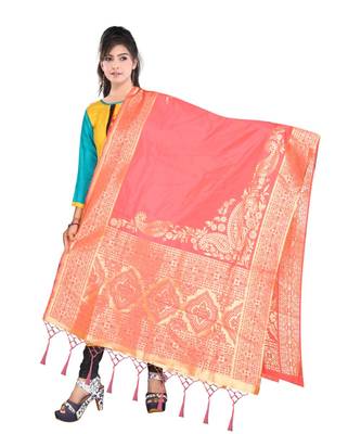 Women's  Gajari Banarasi Silk Jacquard Dupatta with Designer Laria 2