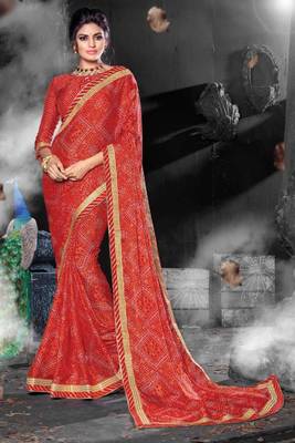 Red Chiffon Heavy Jacquard Work Traditional Saree 1