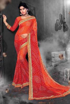 Orange & Red Chiffon Heavy Jacquard Work Traditional Saree 1