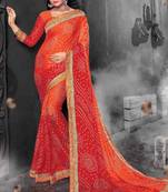 Orange & Red Chiffon Heavy Jacquard Work Traditional Saree