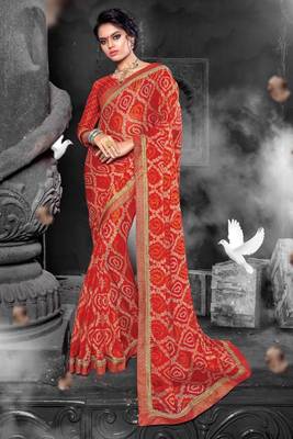 Red Chiffon Heavy Jacquard Work Traditional Saree 1