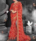 Red Chiffon Heavy Jacquard Work Traditional Saree