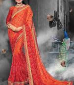 Orange & Red Chiffon Heavy Jacquard Work Traditional Saree