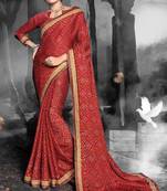 Dark Red Chiffon Heavy Jacquard Work Traditional Saree
