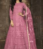 Pink embroidered net Anarkali suit