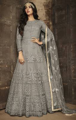 Grey embroidered net salwar 1
