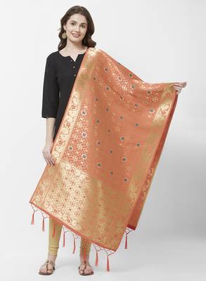 Orange Banarasi Silk Dupatta for woman 1