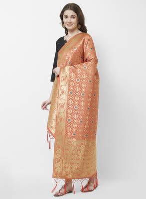 Orange Banarasi Silk Dupatta for woman 2