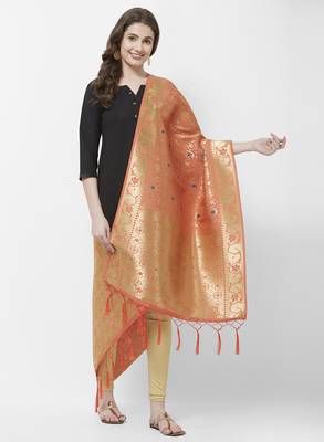 Orange Banarasi Silk Dupatta for woman 4