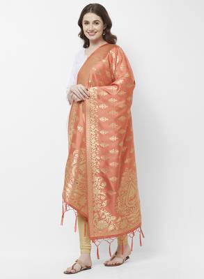 Peach Banarasi Silk Dupatta for woman 2
