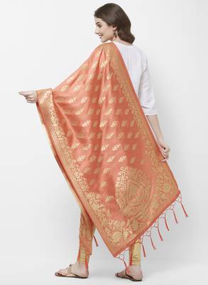 Peach Banarasi Silk Dupatta for woman 3