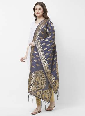 Navy Blue Banarasi Silk Dupatta for woman 2