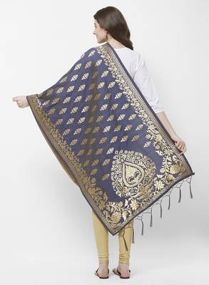 Navy Blue Banarasi Silk Dupatta for woman 3