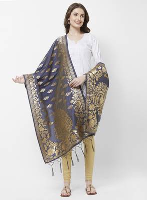 Navy Blue Banarasi Silk Dupatta for woman 4