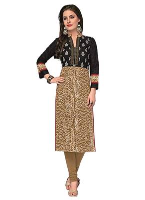 Beige printed cotton cotton-kurtis 1