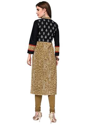 Beige printed cotton cotton-kurtis 2
