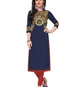 Light-navy-blue printed cotton cotton-kurtis