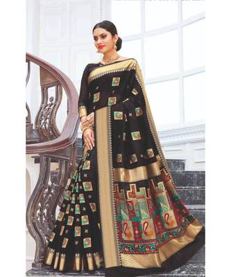 Black Pure Chanderi Cotton Meenakari Traditional Saree 1