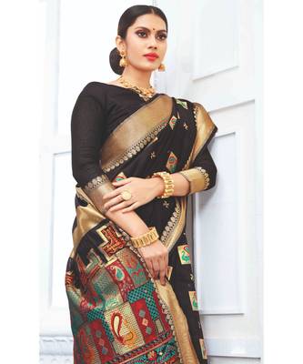 Black Pure Chanderi Cotton Meenakari Traditional Saree 2