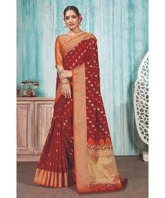 Maroon Cotton Heavy Zari Work Traditional Saree 1