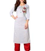 Kimisha White Cotton Embroidered Straight Kurta (Full Stitched)