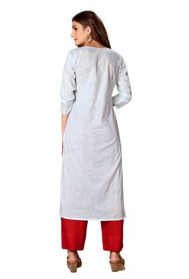 Kimisha White Cotton Embroidered Straight Kurta (Full Stitched) 2