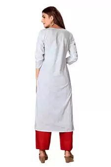 Kimisha White Cotton Embroidered Straight Kurta (Full Stitched)