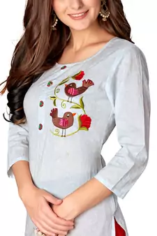 Kimisha White Cotton Embroidered Straight Kurta (Full Stitched)