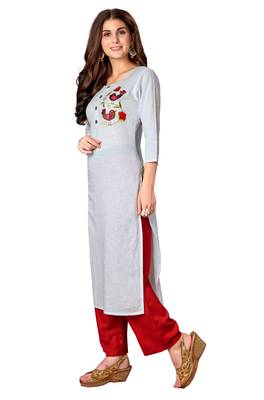 Kimisha White Cotton Embroidered Straight Kurta (Full Stitched) 4