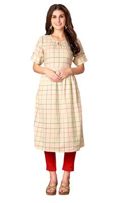 Beige Cotton Flex Anarkali Kurti 1