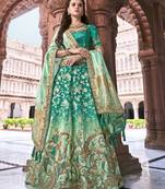 Teal embroidered silk semi stitched lehenga