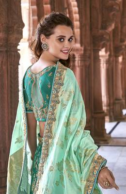 Teal embroidered silk semi stitched lehenga 2