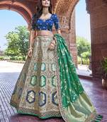 Grey embroidered silk semi stitched lehenga