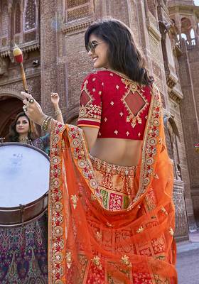 Multicolor embroidered silk semi stitched lehenga 2
