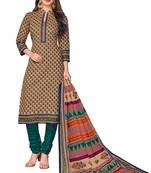 Women's Beige &  Peacock Green Cotton Printed Readymade Salwar Suit Set