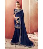 Blue plain chanderi silk saree with blouse